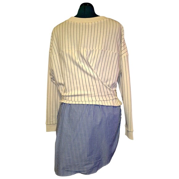 Anthropologie French Terry Twofer Sweatshirt Top Layered Cream Blue Striped XL - Picture 7 of 7